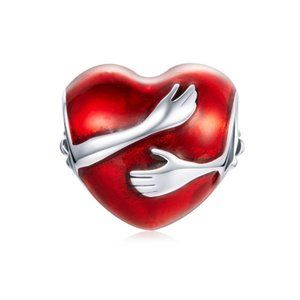 Silver 925 Embrace the Love Red Heart with Wings and Hug Arms Charm